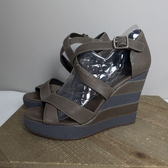Juicy couture wedge sandals leather striped strappy size 8 - Picture 2 of 8